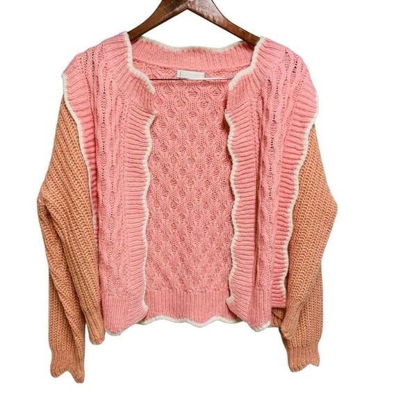 Vita Grace Mohair Wool Blend Pink and Tan Women's Cardigan Sweater - Picture 1 of 9